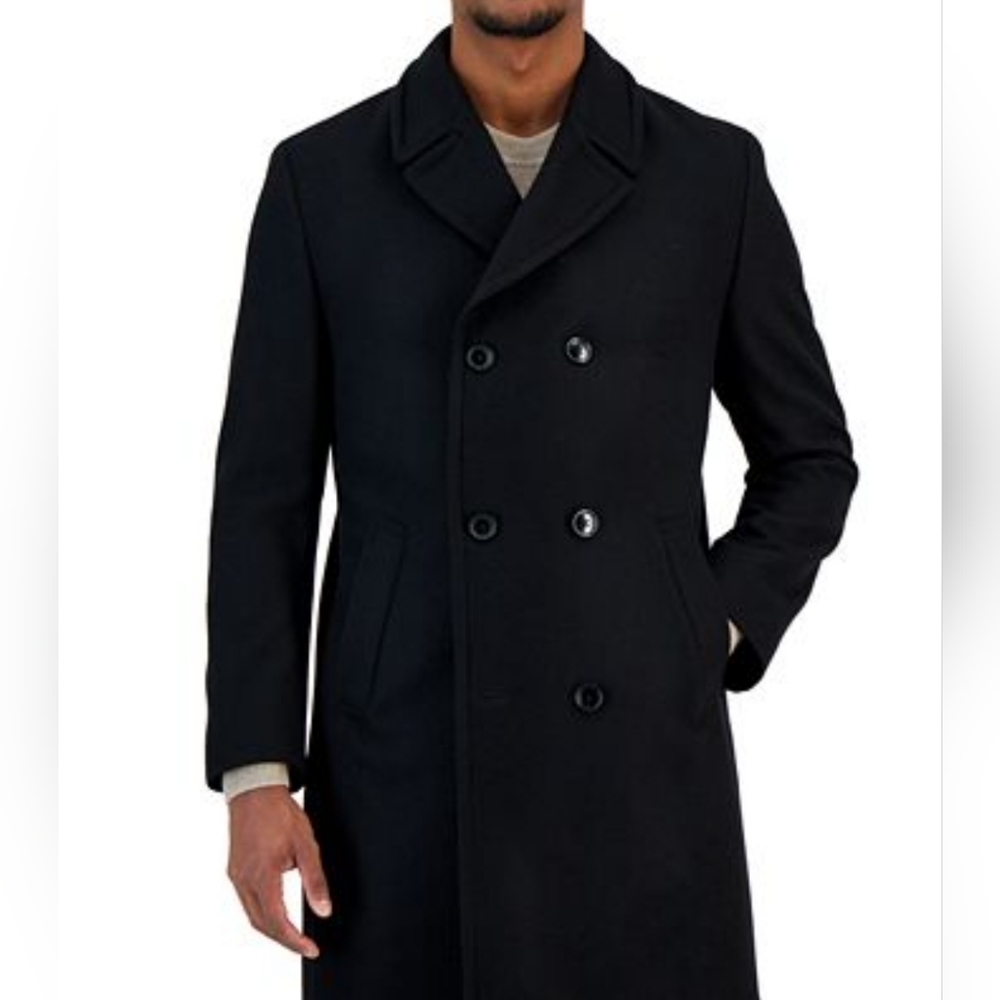 Nautica Men's Black Double-Breasted Wool Coat